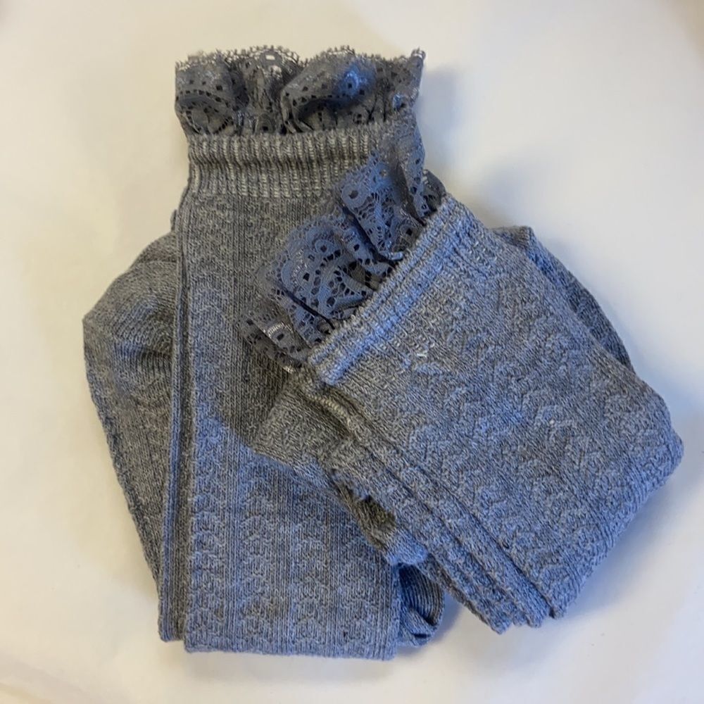 Gray Over the Knee Socks with Lace ‎ ONE PAIR